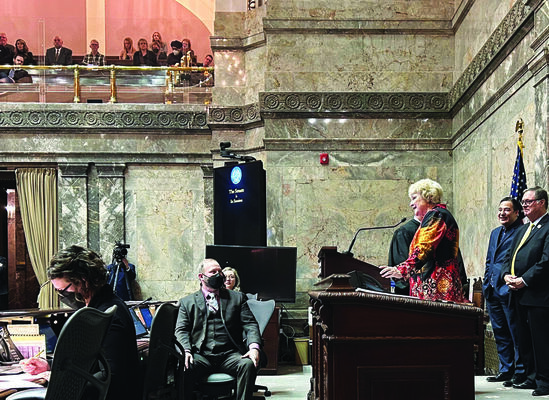 The state Senate was gaveled into order and the first order of business was to establish rules that allow for in-person sessions. Photo by Alexandria Osborne.